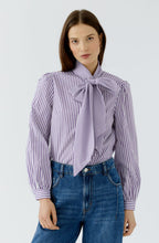 Violet and White Striped Pussy Bow Shirt