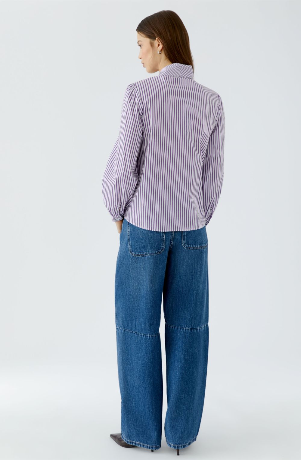 Violet and White Striped Pussy Bow Shirt