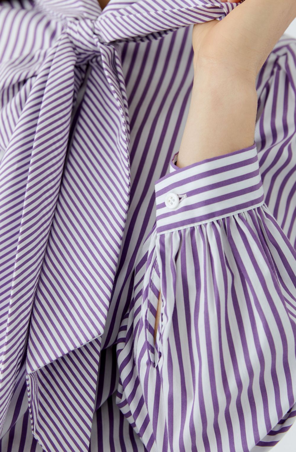 Violet and White Striped Pussy Bow Shirt
