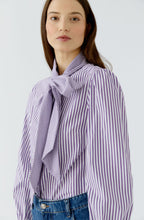 Violet and White Striped Pussy Bow Shirt