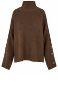 Fanya Slate Black Brown High Neck Button Sleeves Jumper