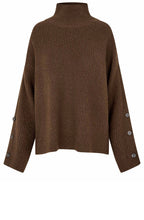Fanya Slate Black Brown High Neck Button Sleeves Jumper