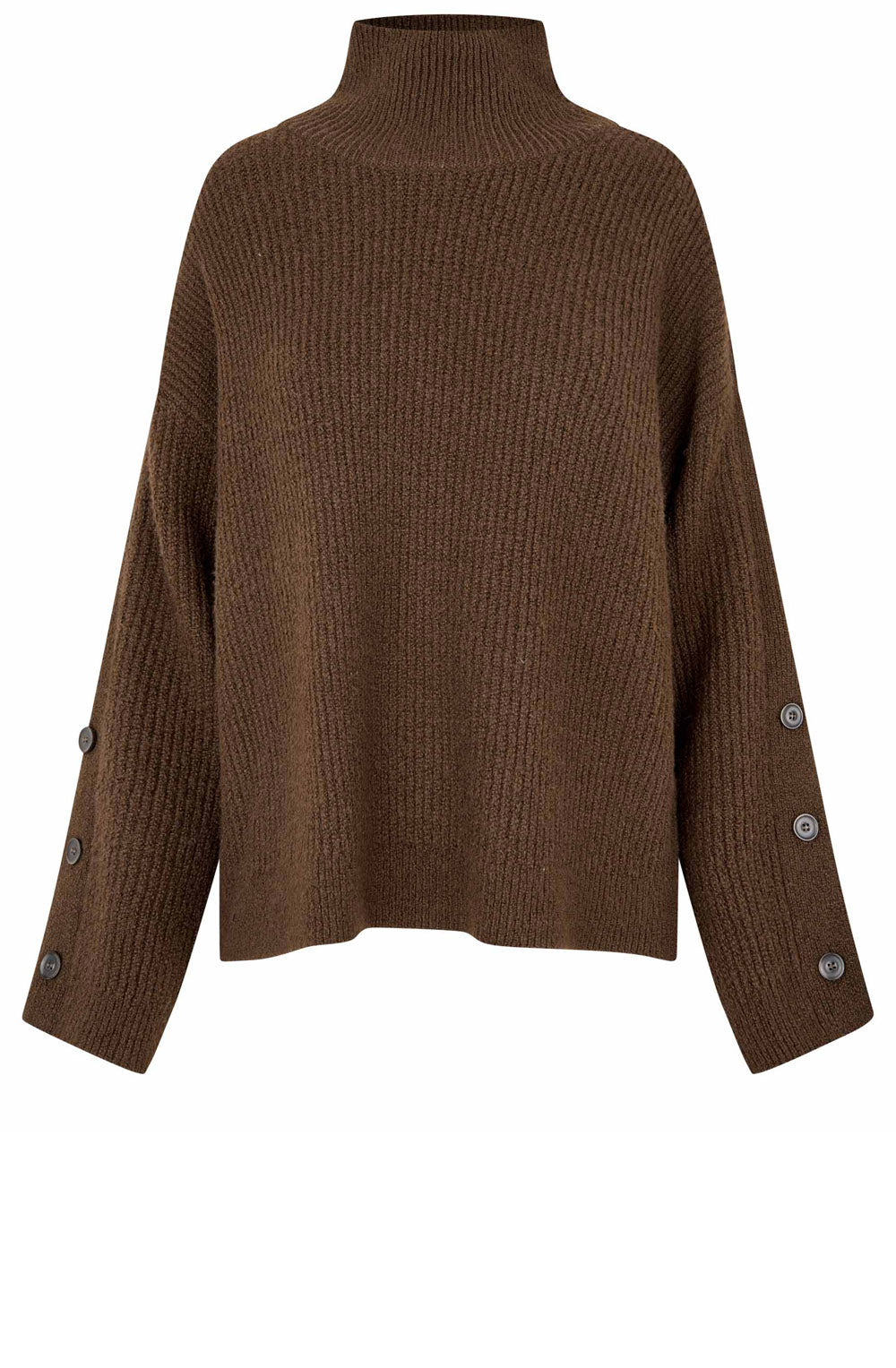 Fanya Slate Black Brown High Neck Button Sleeves Jumper