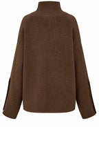 Fanya Slate Black Brown High Neck Button Sleeves Jumper