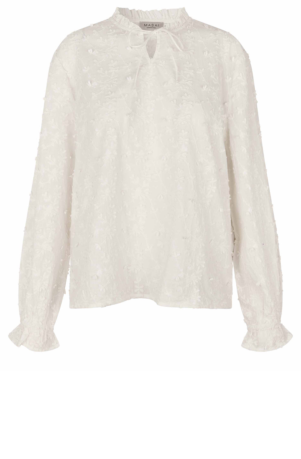 Jet Stream Appliqué Flowers Belise Ruffle Neck Blouse