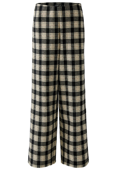 Black and Beige Brushed Check Wide Leg Trousers