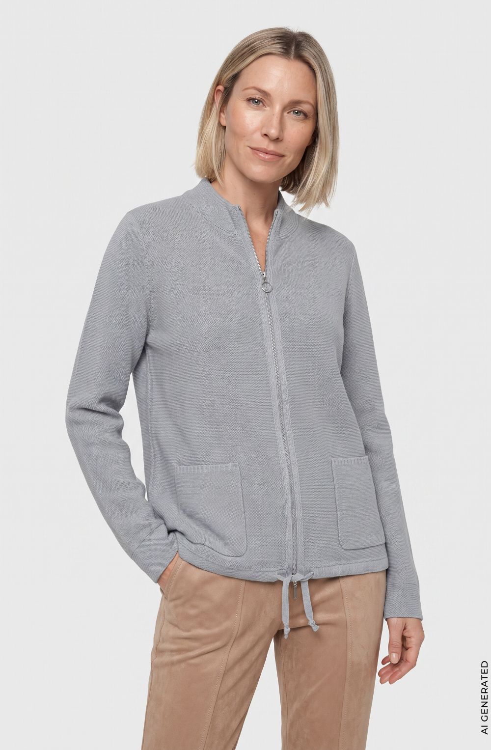 Pearl Grey Melange Drawstring Henny Cardigan
