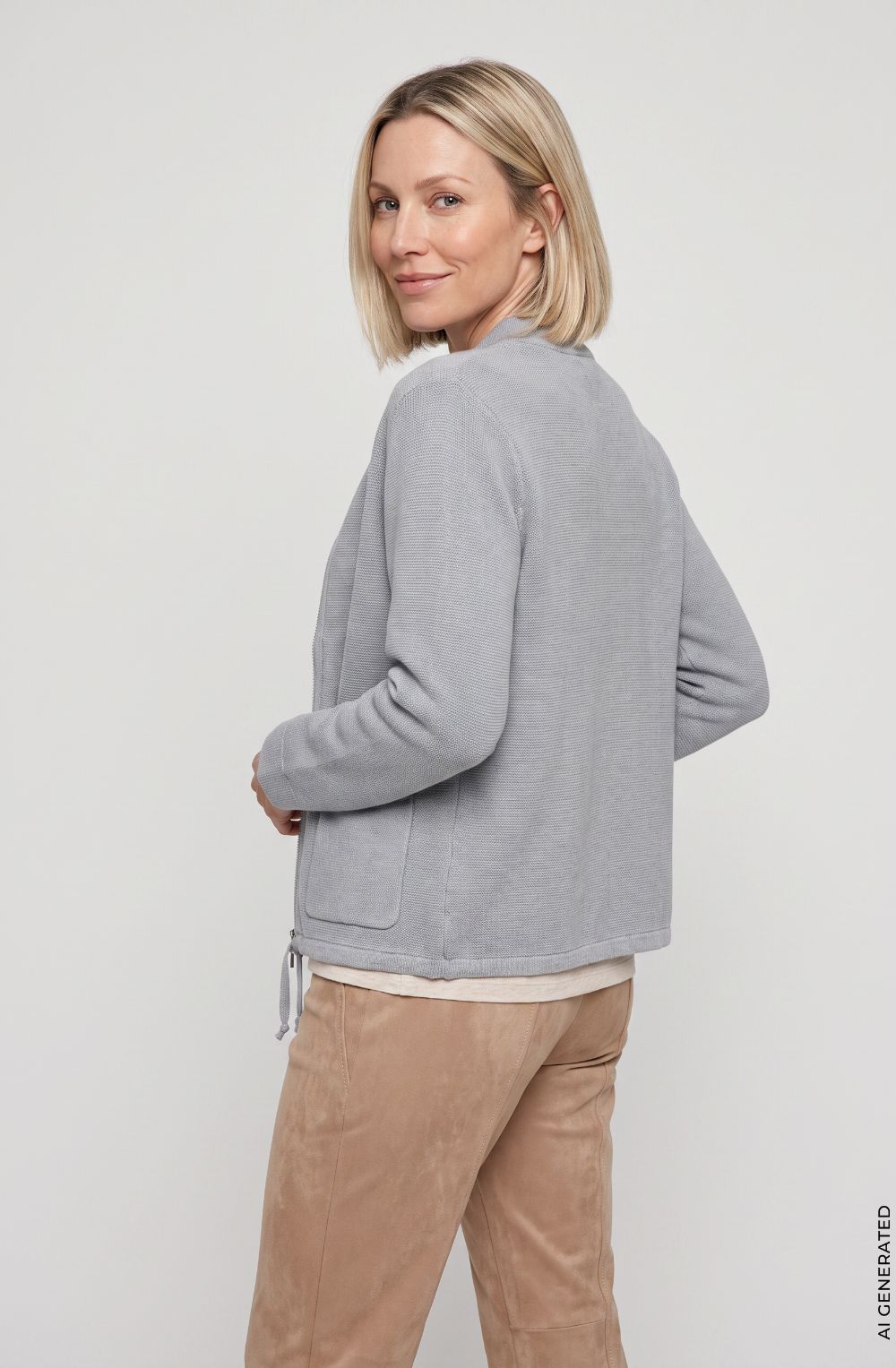 Pearl Grey Melange Drawstring Henny Cardigan