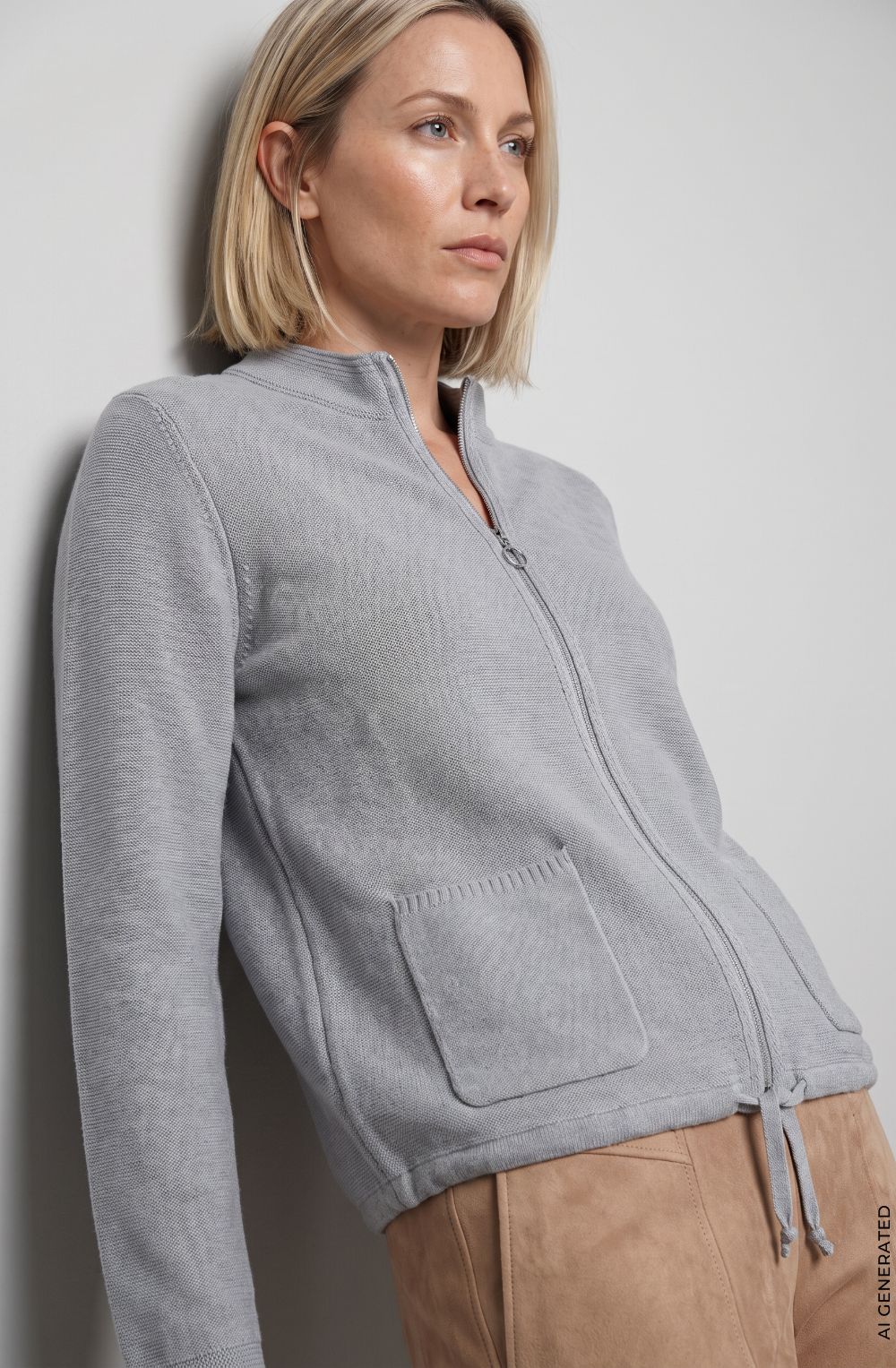 Pearl Grey Melange Drawstring Henny Cardigan