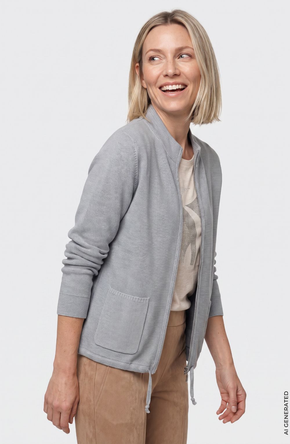 Pearl Grey Melange Drawstring Henny Cardigan