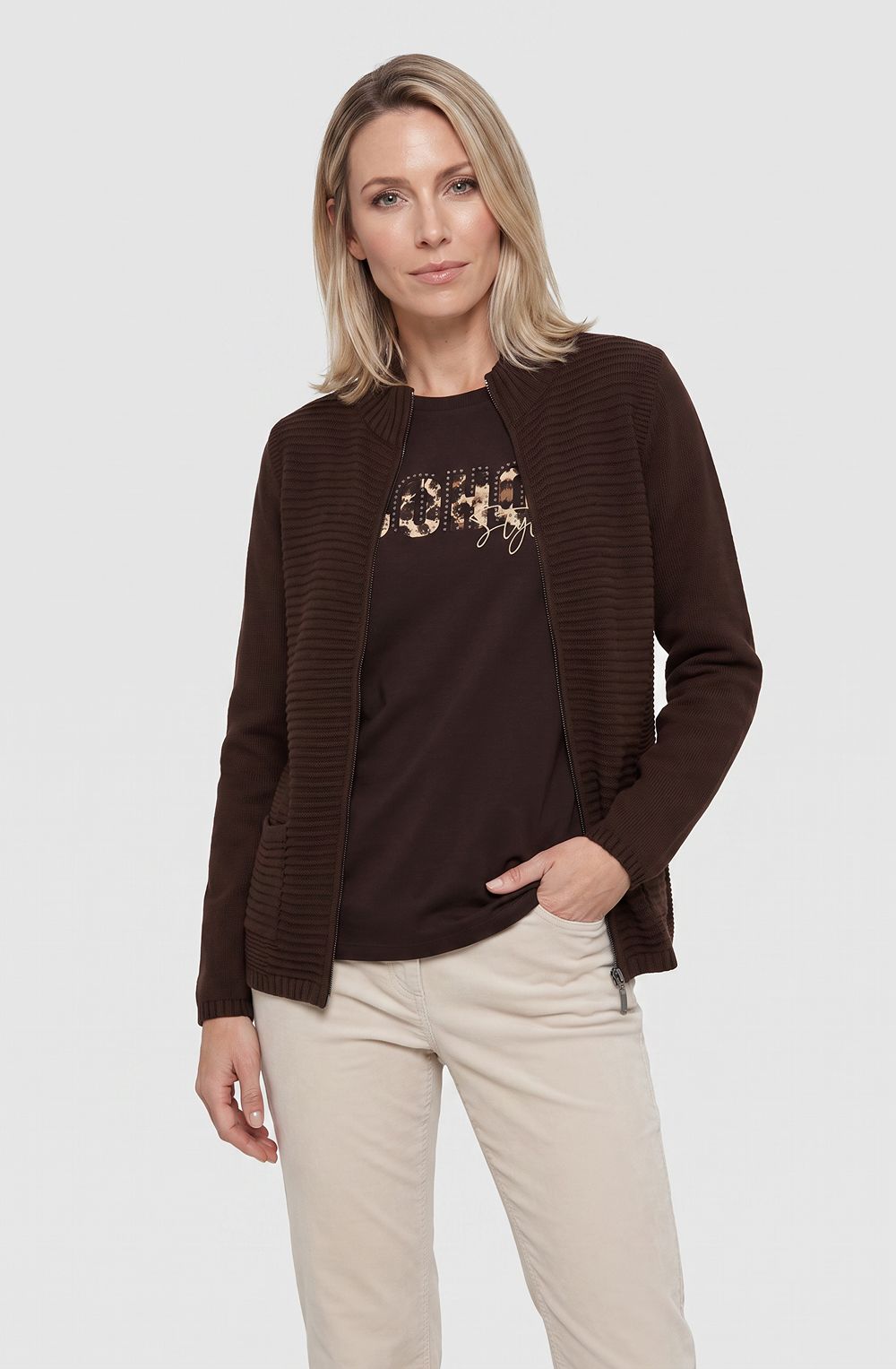 Coffee Bean High Neck Eva Cardigan