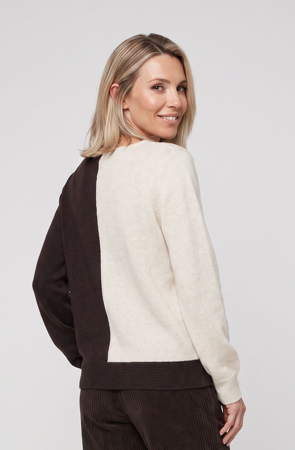 Almond Beige Animal Print Colour Block Henny Jumper