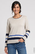 Almond Beige Melange and Ink Blue Button Detail Henny Jumper