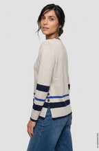 Almond Beige Melange and Ink Blue Button Detail Henny Jumper