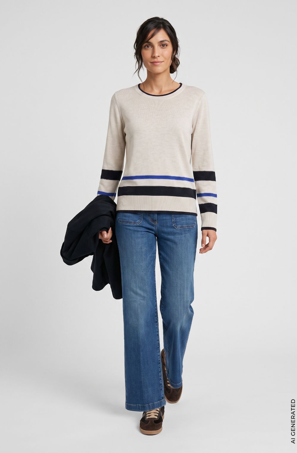 Almond Beige Melange and Ink Blue Button Detail Henny Jumper