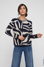 Ink Blue Abstract Print Drawstring Hem Henny Jumper