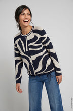 Ink Blue Abstract Print Drawstring Hem Henny Jumper