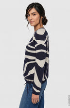 Ink Blue Abstract Print Drawstring Hem Henny Jumper