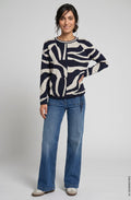 Ink Blue Abstract Print Drawstring Hem Henny Jumper