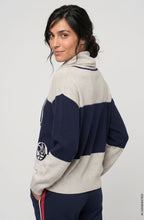Ink Blue and Beige Drawstring Cowl Neck Cora Jumper