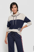 Ink Blue and Beige Drawstring Cowl Neck Cora Jumper