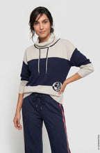 Ink Blue and Beige Drawstring Cowl Neck Cora Jumper
