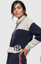 Ink Blue and Beige Drawstring Cowl Neck Cora Jumper