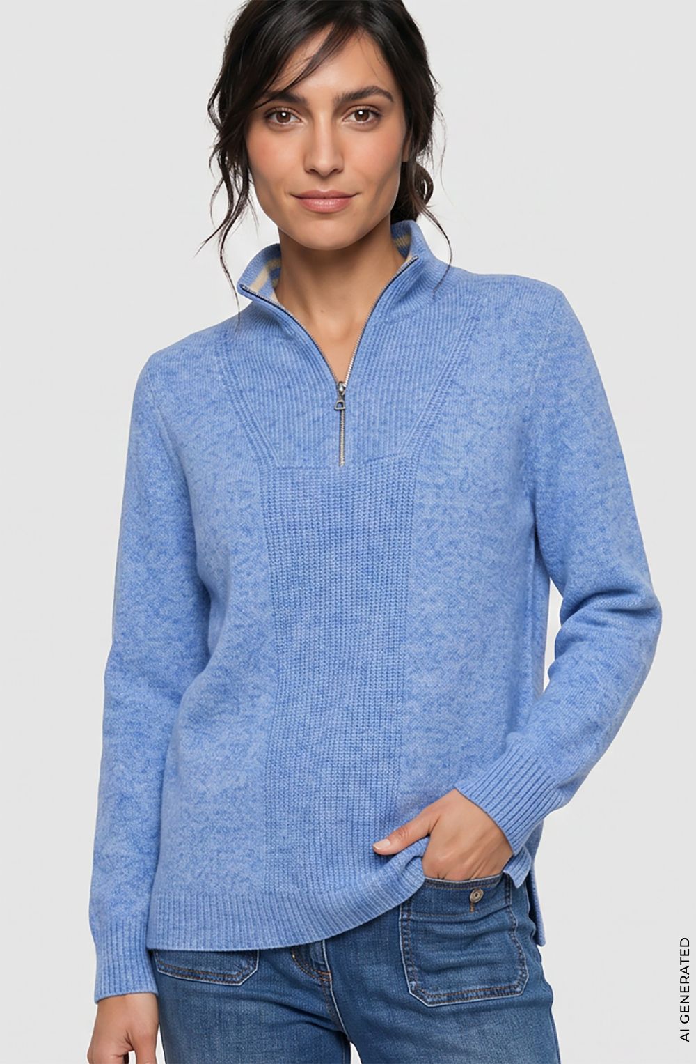 Cobalt Melange High Neck Quarter Zip Henny Jumper