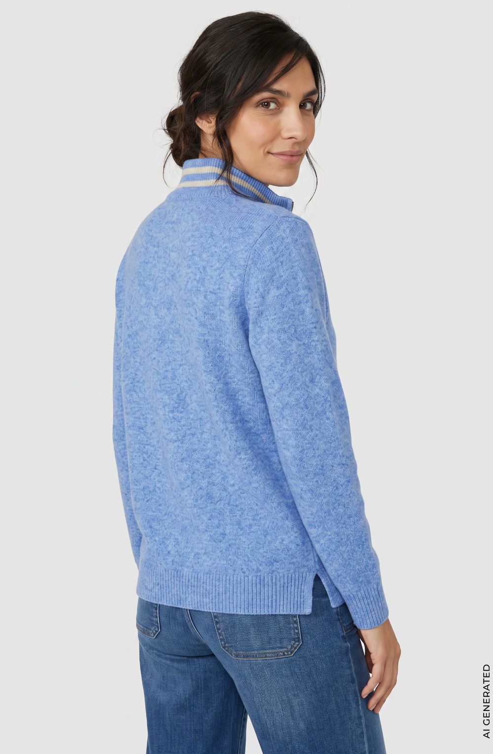 Cobalt Melange High Neck Quarter Zip Henny Jumper