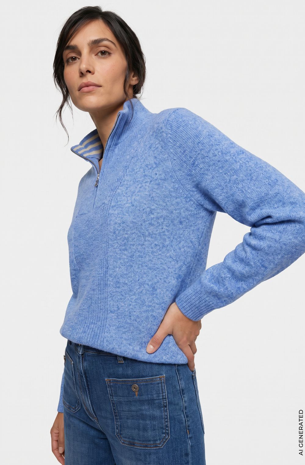 Cobalt Melange High Neck Quarter Zip Henny Jumper