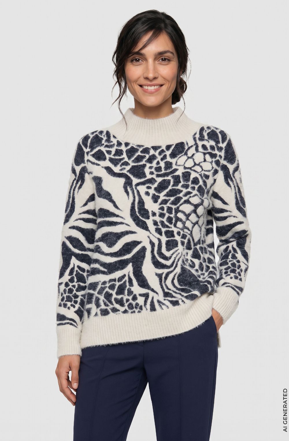 Ink Blue Patterned Fluffy Knit Cora Jumper