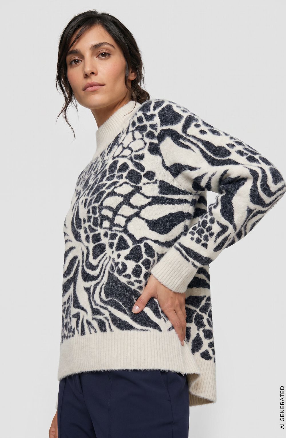 Ink Blue Patterned Fluffy Knit Cora Jumper
