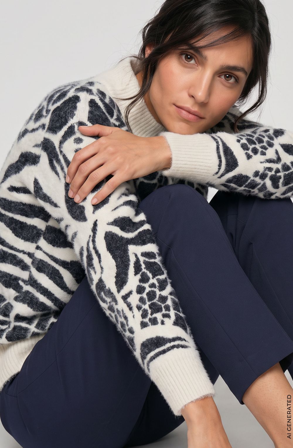 Ink Blue Patterned Fluffy Knit Cora Jumper
