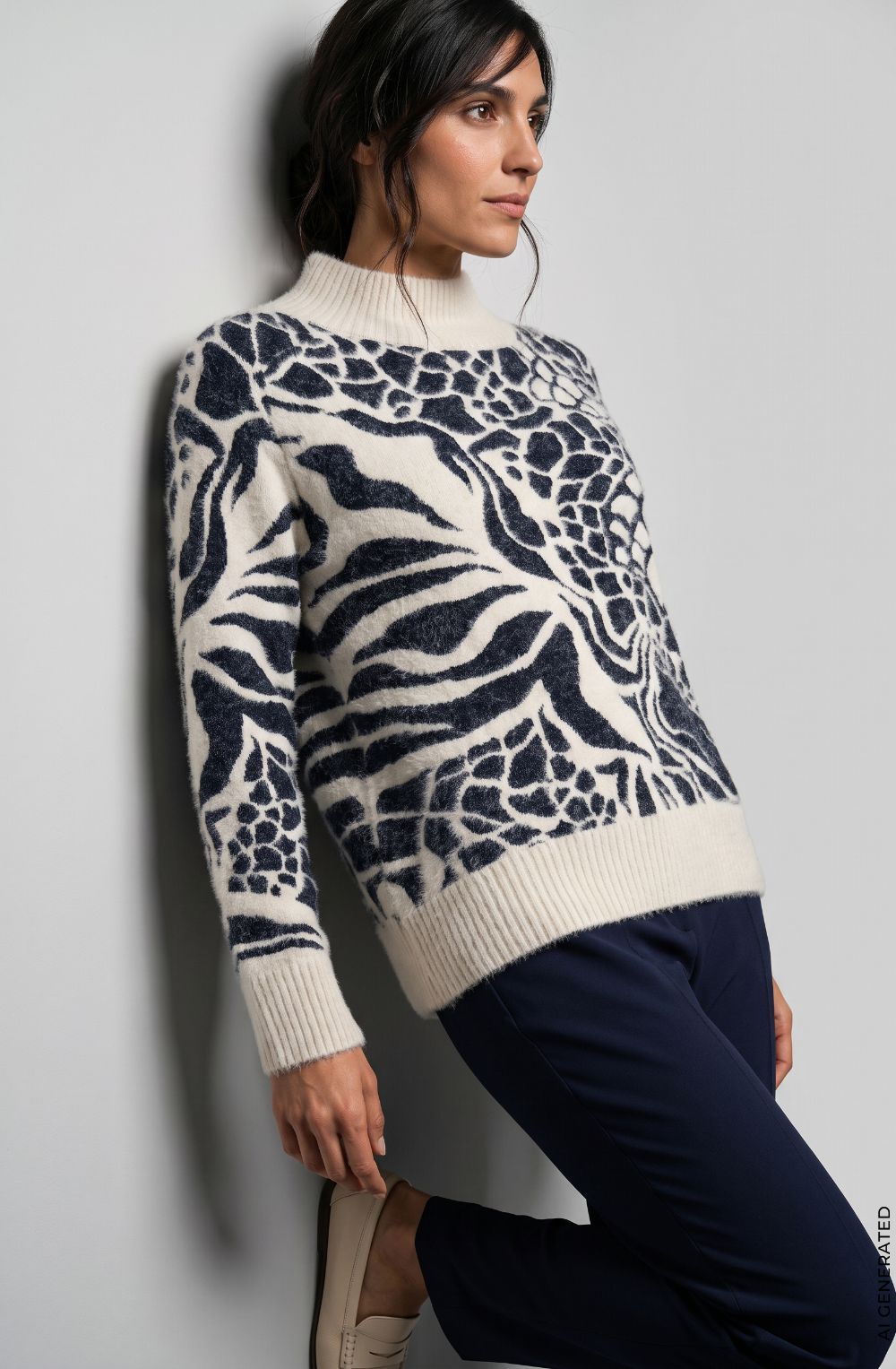 Ink Blue Patterned Fluffy Knit Cora Jumper