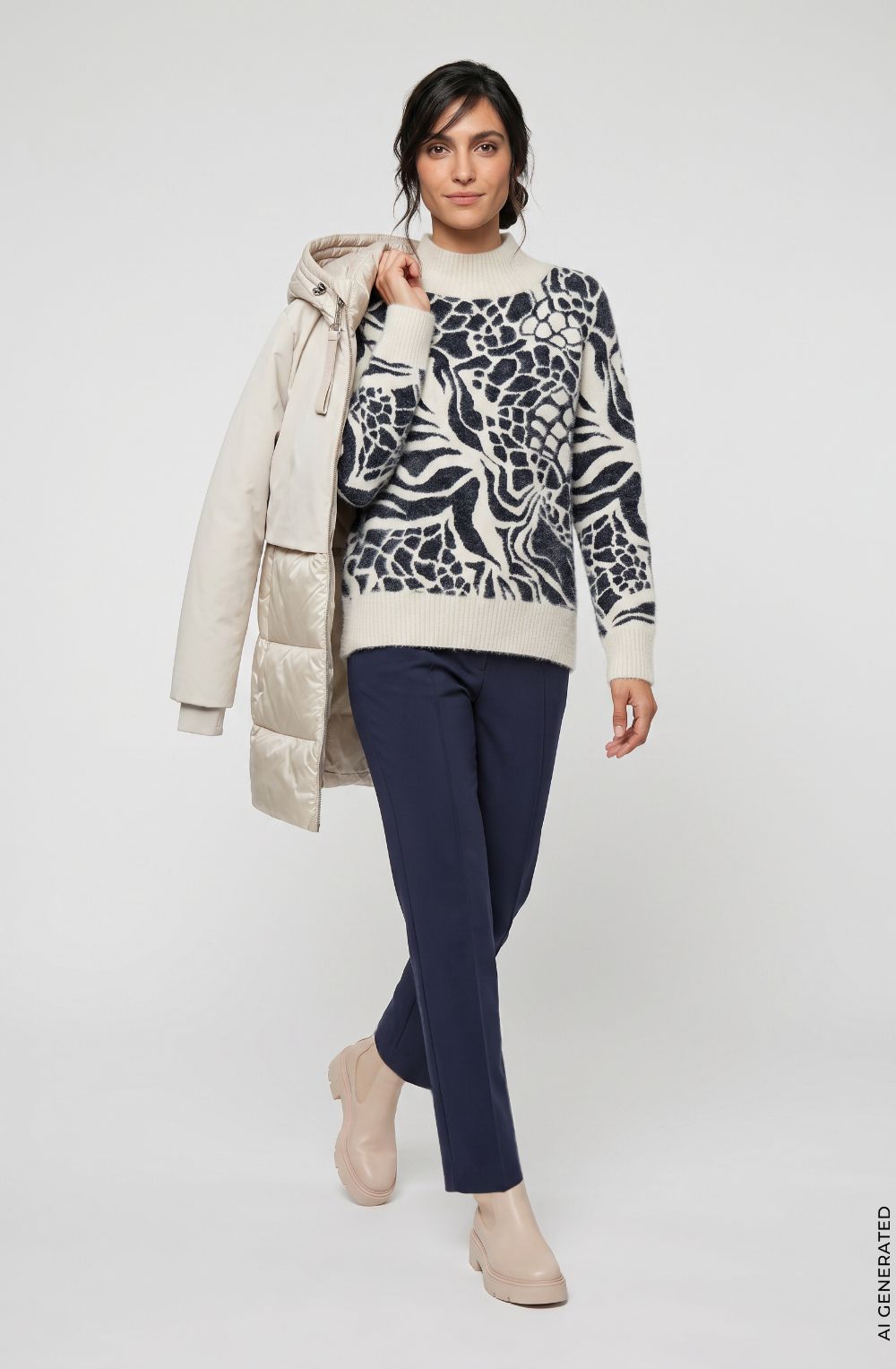 Ink Blue Patterned Fluffy Knit Cora Jumper