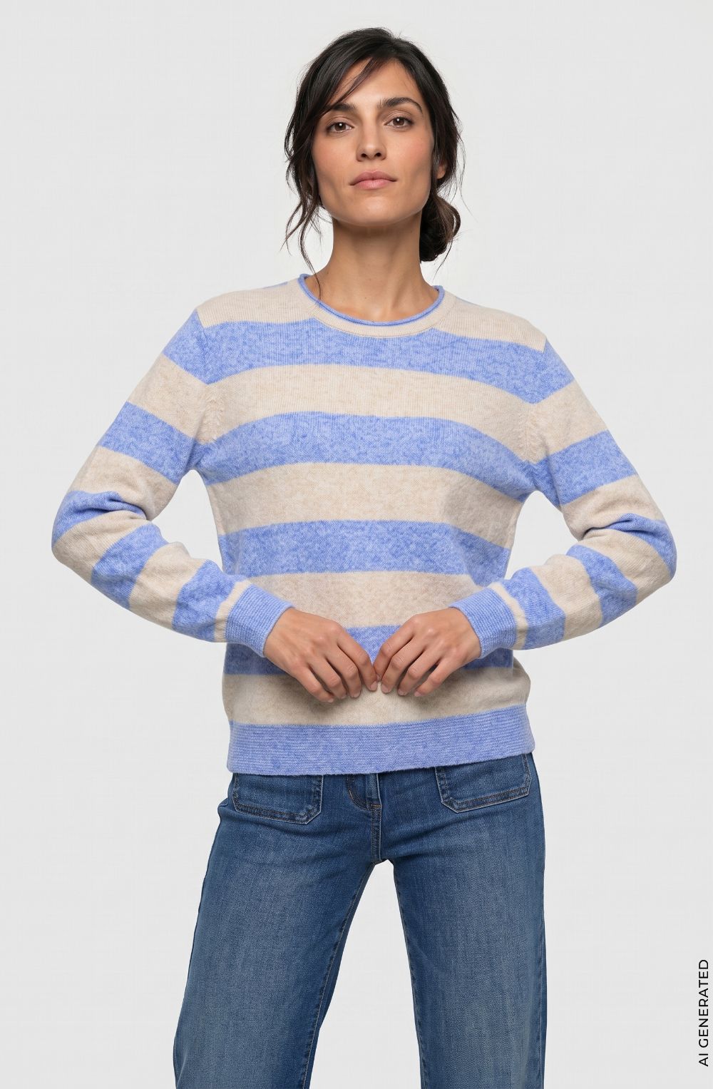Cobalt Melange Striped Round Neck Jumper