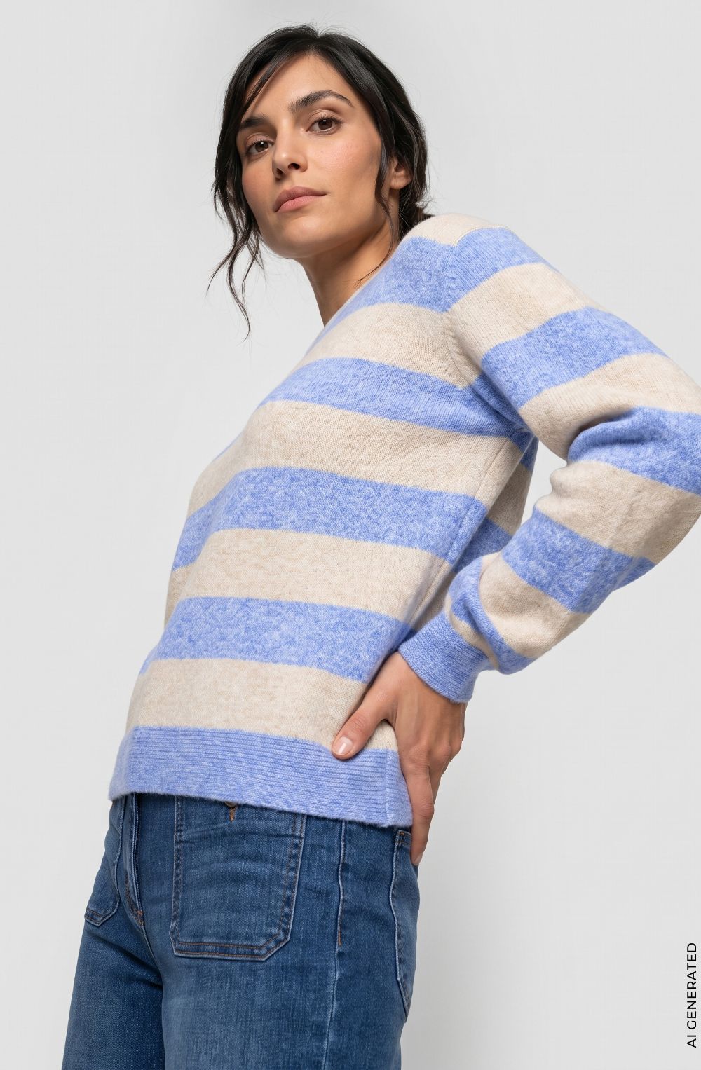Cobalt Melange Striped Round Neck Jumper