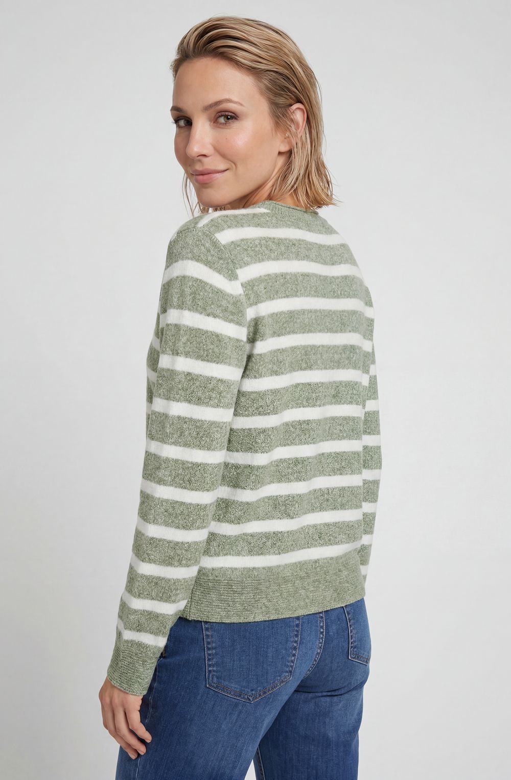 Moss Green Striped Round Neck Henny Jumper