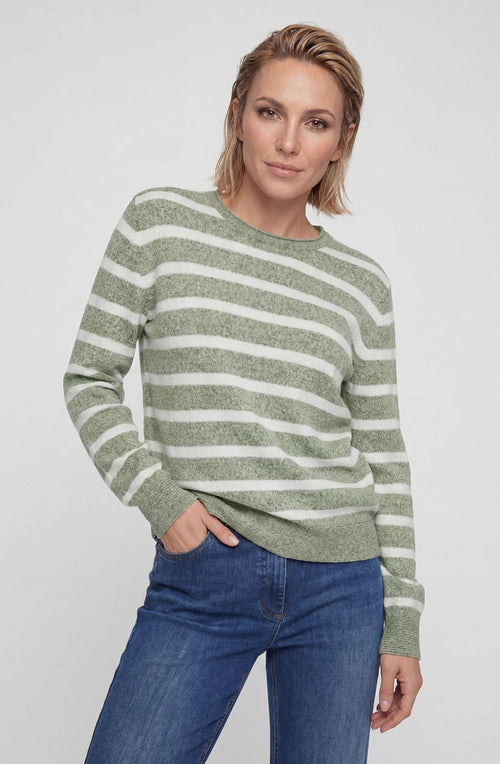 Moss Green Striped Round Neck Henny Jumper