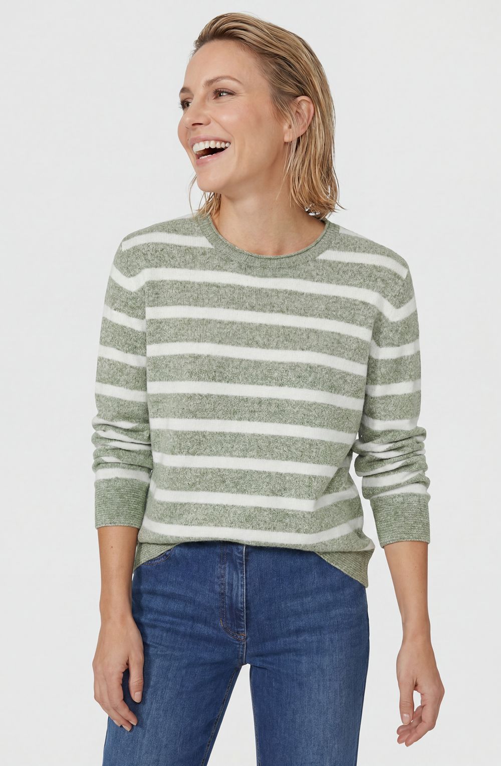 Moss Green Striped Round Neck Henny Jumper
