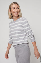 Pearl Grey Melange Striped Round Neck Henny Jumper
