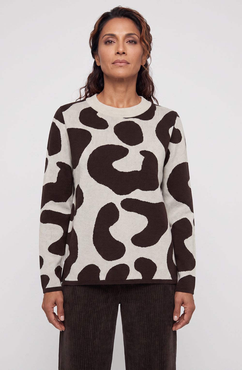 Almond Beige and Coffee Bean Bold Print Henny Jumper
