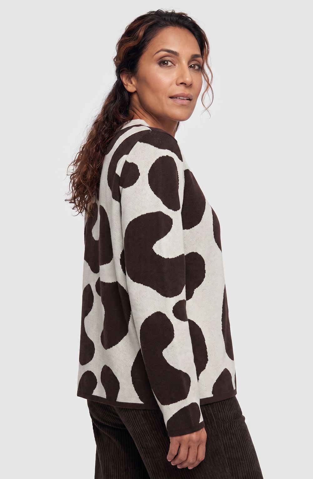 Almond Beige and Coffee Bean Bold Print Henny Jumper