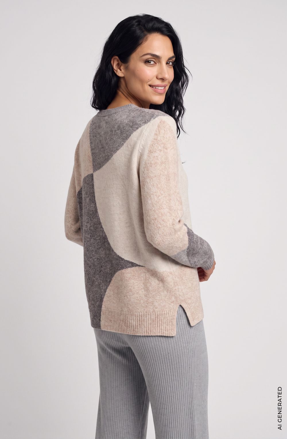 Almond Beige and Grey Abstract Design Henny Jumper
