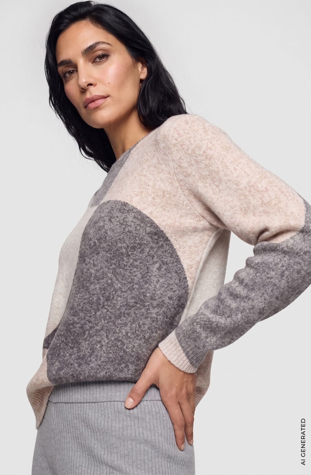Almond Beige and Grey Abstract Design Henny Jumper