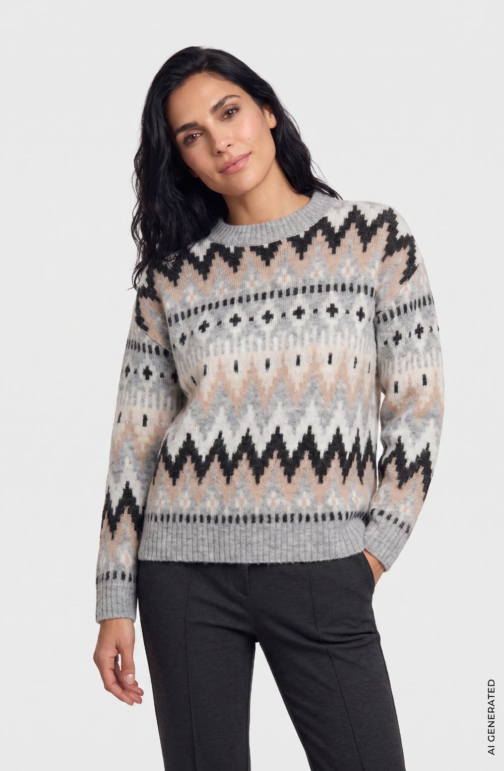 Pearl Grey Melange Geometric Design Henny Jumper
