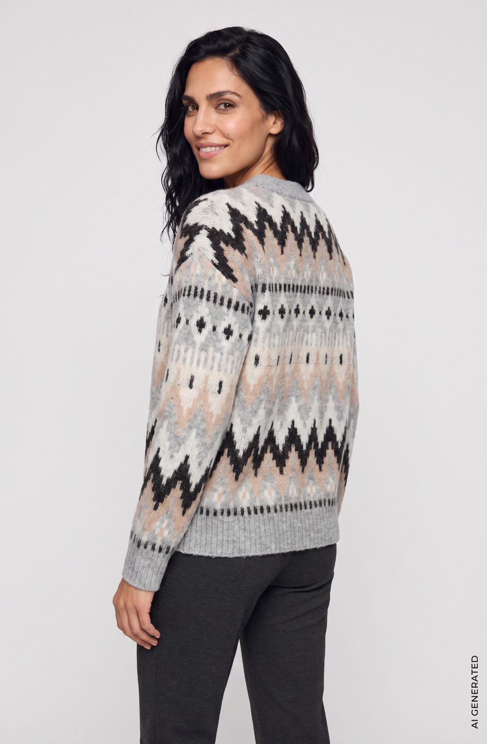 Pearl Grey Melange Geometric Design Henny Jumper