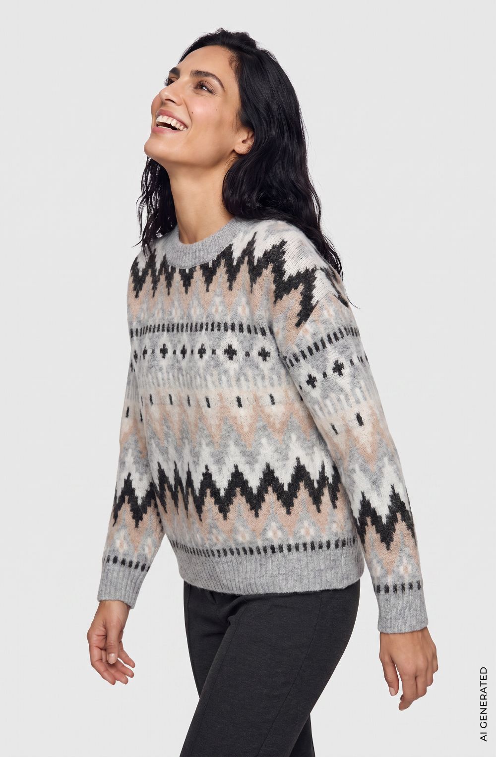 Pearl Grey Melange Geometric Design Henny Jumper
