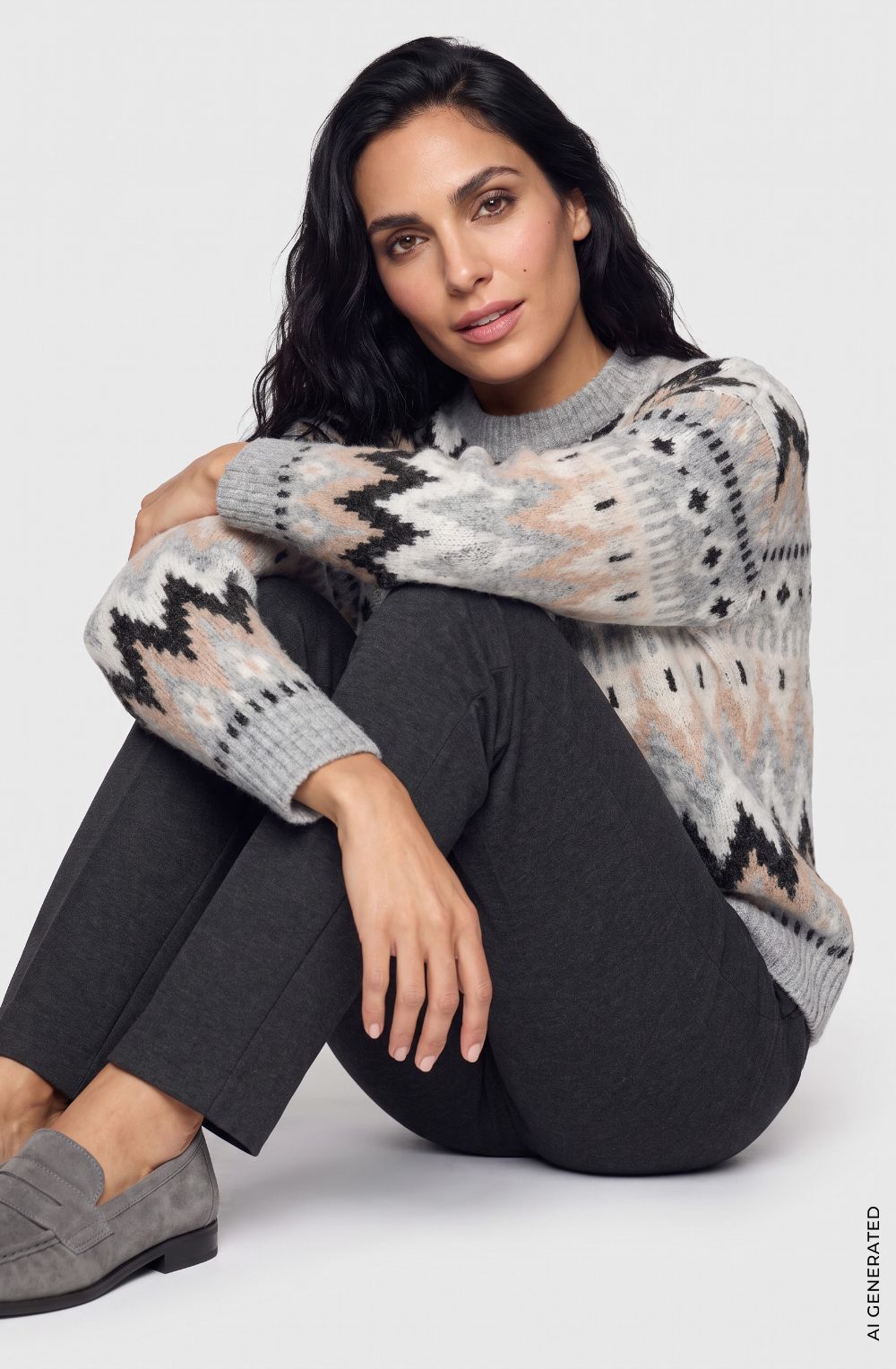 Pearl Grey Melange Geometric Design Henny Jumper