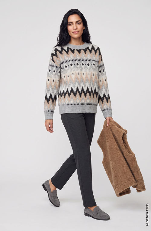 Pearl Grey Melange Geometric Design Henny Jumper
